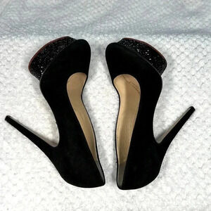 Charlotte Olympia SZ 7.5 Black suede Crystal embellished heels